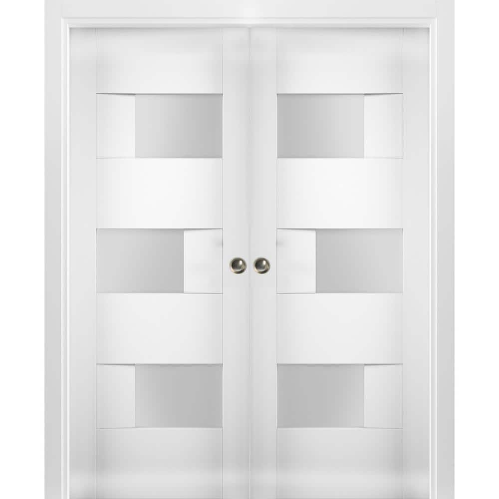 Assemble Required 36 in. x 96 in. Single Panel White Wood Solid MDF Double Sliding Doors with Double Pocket Hardware price history on PriceWatchPro