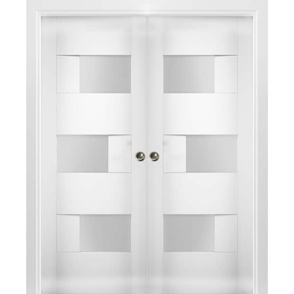 Assemble Required 48 in. x 80 in. Single Panel White Wood Solid MDF Double Sliding Doors with Double Pocket Hardware