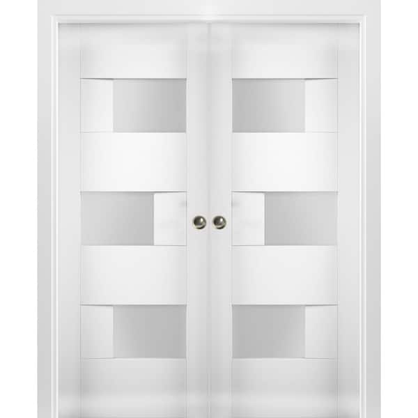VDOMDOORS 36 in. x 80 in. Single Panel White Solid MDF Double Sliding ...