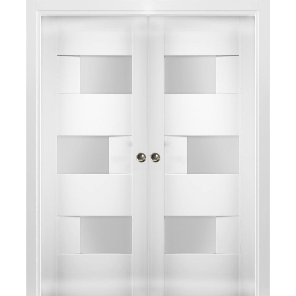 VDOMDOORS 36 in. x 96 in. Single Panel White Solid MDF Double Sliding