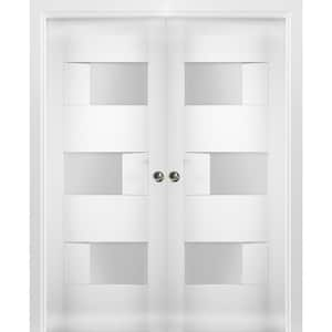 36 in. x 96 in. Single Panel White Solid MDF Double Sliding Doors with Double Pocket Hardware