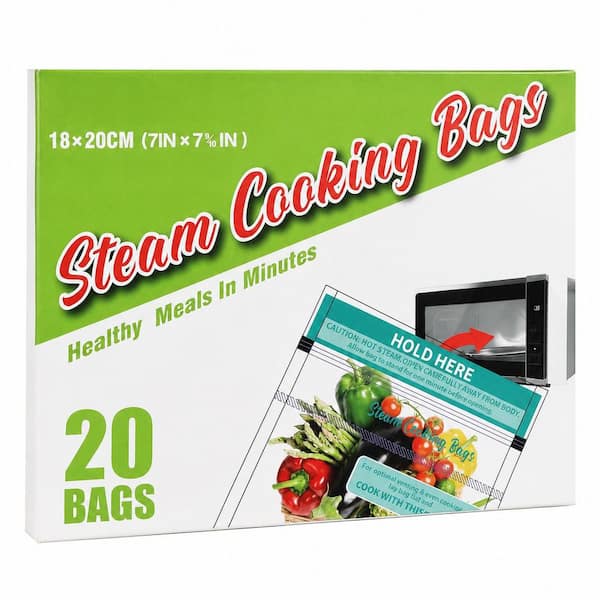 20-Pack Plastic Microwave Steam Cooking Bags for Vegetables Potatoes Meat Easy Use Retains Flavor Nutrition