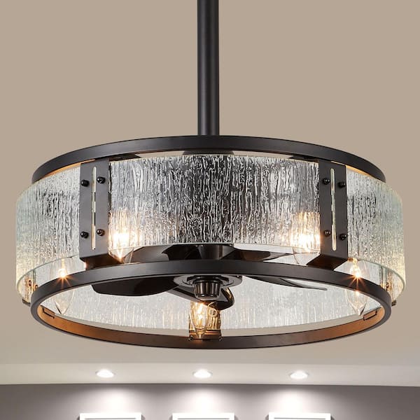 Marcot 18 in. Indoor Black Modern Glam Crystal Ceiling Fan w/Lights, 6-Speed Industrial Reversible Ceiling Fan w/Remote