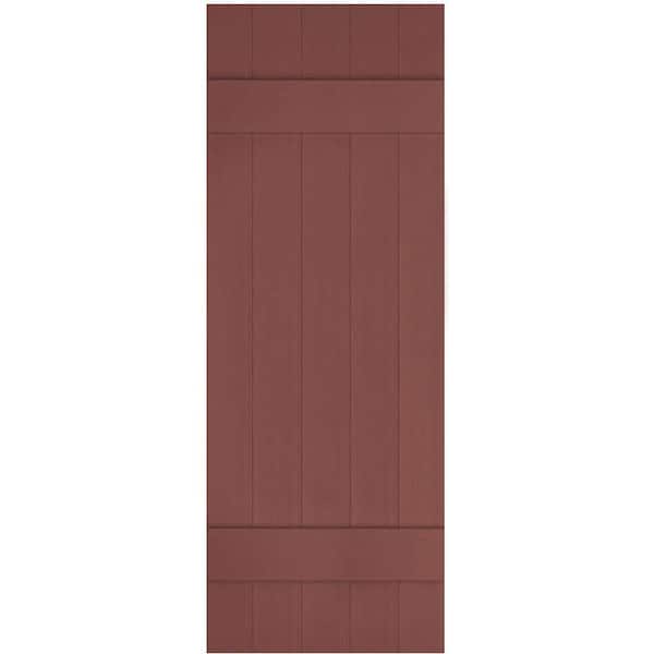 Ekena Millwork 17-1/2 in. x 35 in. Lifetime Vinyl Custom Five Board Joined Board and Batten Shutters Pair Burgundy Red