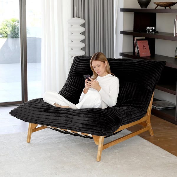 Black Plush Velvet Armless Accent Chair Cloud Sleeper Sofa Papasan Side Chair Club Chair with Detachable Cover