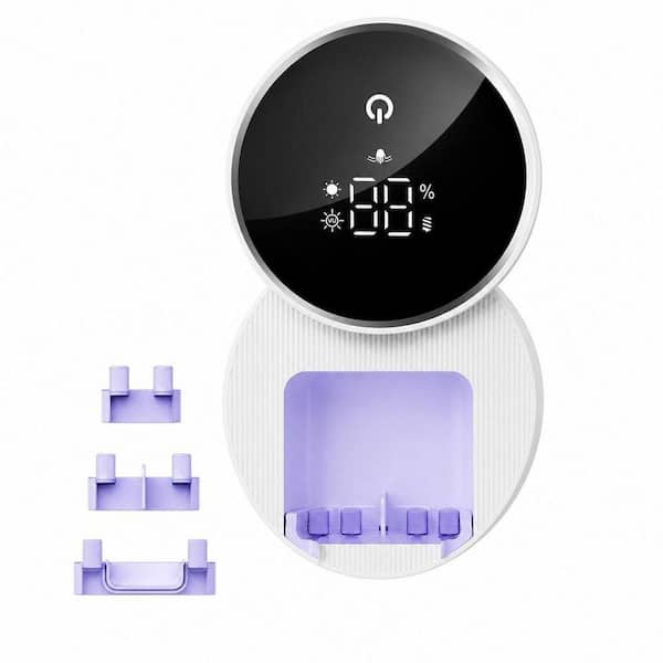 White Auto-Inductive UV Toothbrush Sanitizer Holder with 140°F Smart Drying, Wall-Mounted Organizer for Electric Brushes