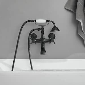 3-Handle Claw Foot Tub Faucet with Telephone Shaped Hand Shower Old Style Spigot and Hand Shower in Matte Black