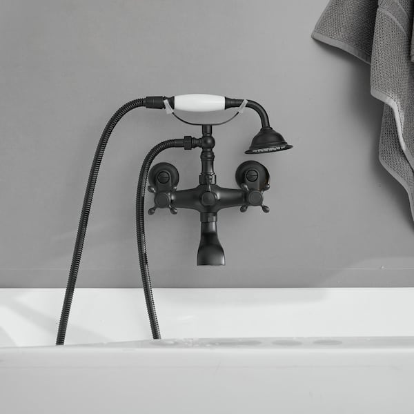 3-Handle Claw Foot Tub Faucet with Telephone Shaped Hand Shower Old Style Spigot and Hand Shower in Matte Black