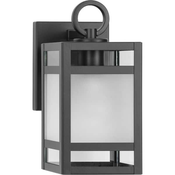 Progress Lighting 1-Light Matte Black Outdoor Lantern Parrish Clear and Etched Glass Modern Craftsman Small Wall Sconce No Bulbs Included