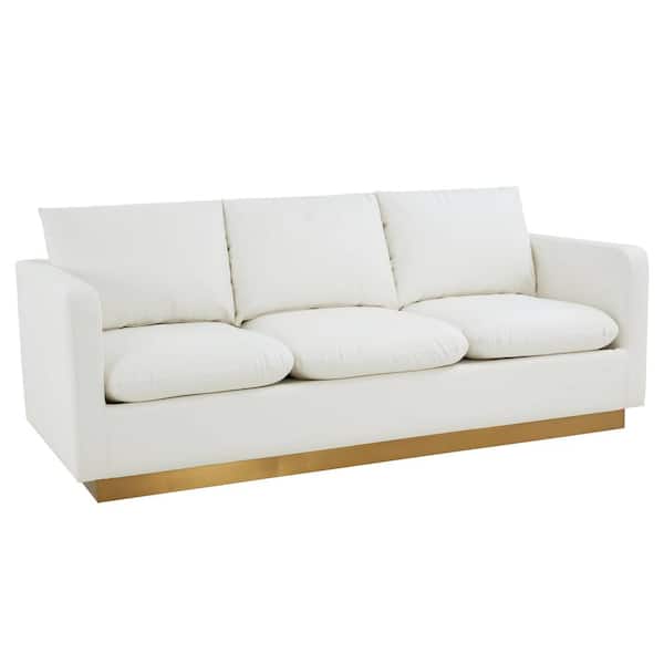 Leisuremod Nervo 84 in. Square Arm 3-Seater Removable Covers Sofa in White