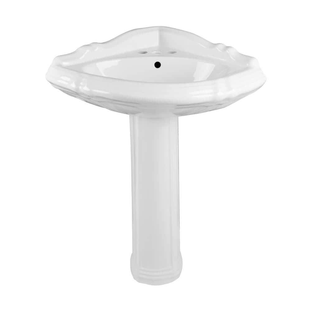 White Ceramic Triangular Corner Pedestal Bathroom Sink