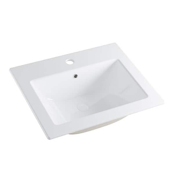 Plainfield 21-5/8 in. Rectangular Drop-in Ceramic Bathroom Sink in White with Overflow and Single Faucet Hole