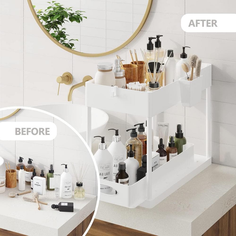 White Double Sliding 2-Tier Under Sink Organizer