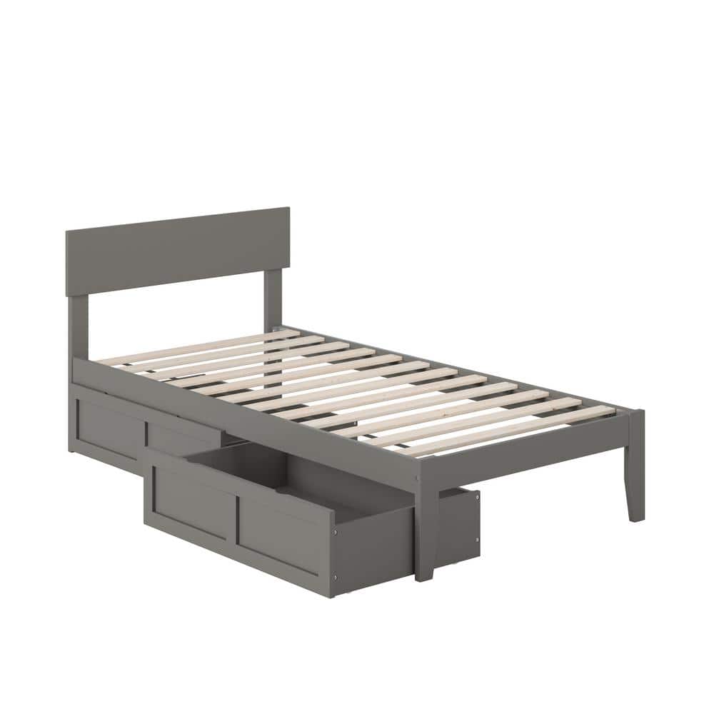 Gray Twin Wood Platform Bed with Storage Drawers