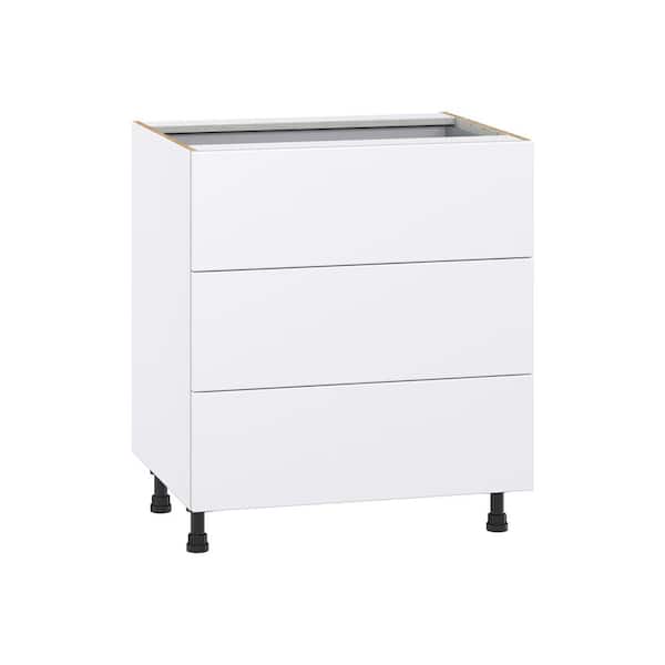 J COLLECTION Timberline 30 in. W x 24 in. D x 34.5 in. H Assembled Slab Drawer Base Kitchen Cabinet in Bright White with 4-Drawers