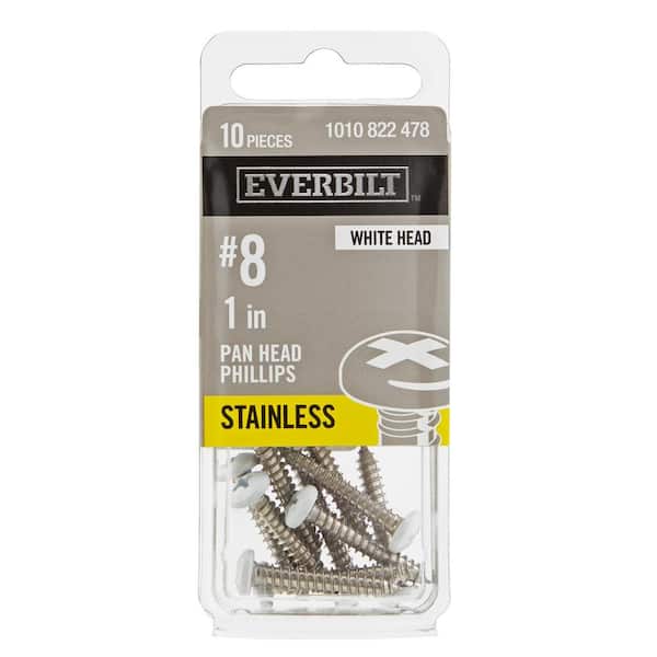 #8 x 1 in. White Stainless Steel Phillips Pan Head Standard Sheet Metal Screw (10-Pack)