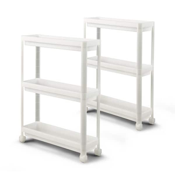 Unbranded 2-Pieces White 3-Tier Slim Storage Kitchen Cart with Drainage Holes and Wheels