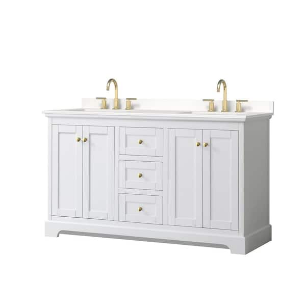 Wyndham Collection Avery 60 in. W x 22 in. D x 35 in. H Double Bath Vanity in White with White Quartz Top
