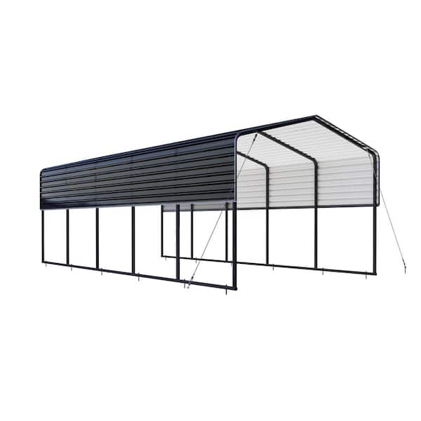 12 x 25 x 9.6 ft. Metal Carport with Corrugated Roof-Black