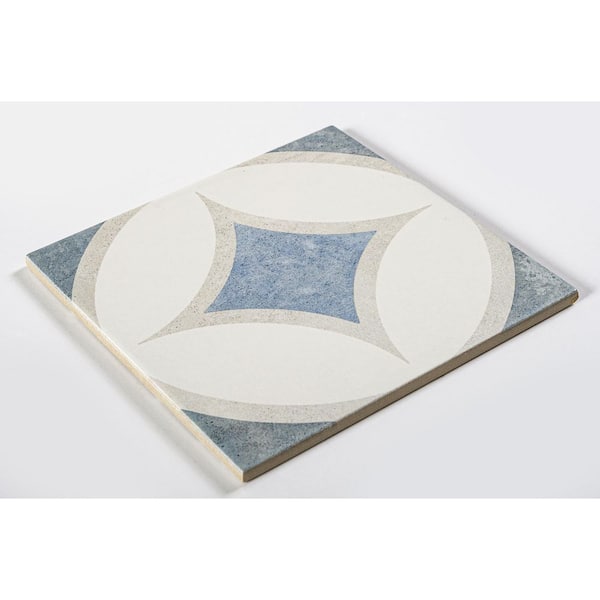 Luv Adore White/Blue/Gray 8 in. x 8 in. Smooth Matte Porcelain Floor and Wall Tile Sample