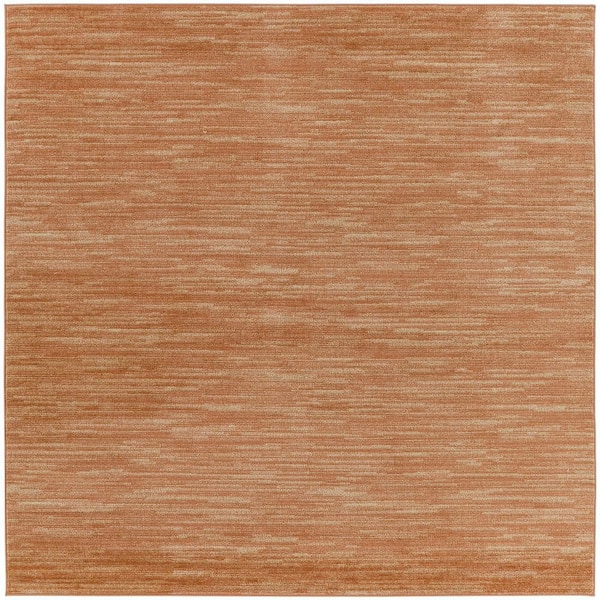 Essentials 9 ft. x 9 ft. Rust Abstract Contemporary Square Indoor/Outdoor Area Rug
