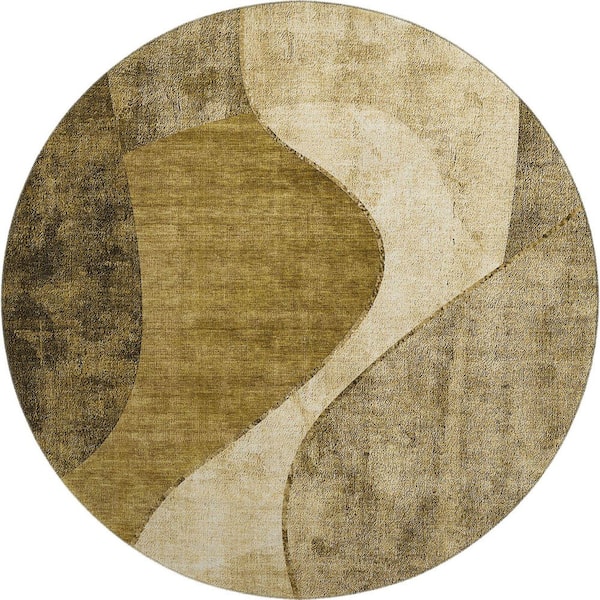 Addison Rugs Mayfield Premium Machine Washable Indoor/Outdoor Geometric AMF633 Brown 8 ft. x 8 ft. Round Area Rug