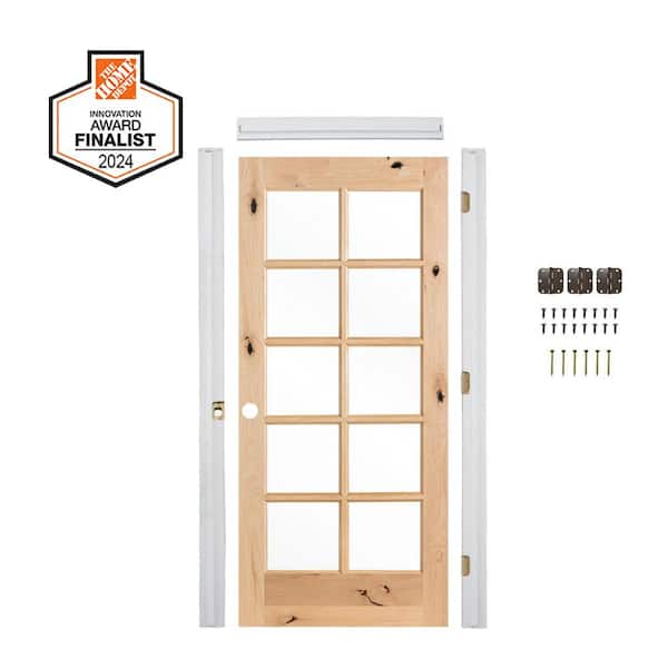 Krosswood Doors DIY RTA Kit 28in.x80in. Right-Handed 10-Lite Clear Glass Unfinished Alder Wood Single Ready To Assemble Interior Door