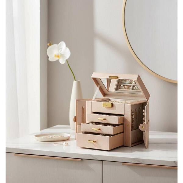 EJK56 バーズアイメープル 3段ジュエリーボックス ティアラ3P もりかね 4-Tier Jewelry Box Faux Leather Jewelry Storage Organizer with 3