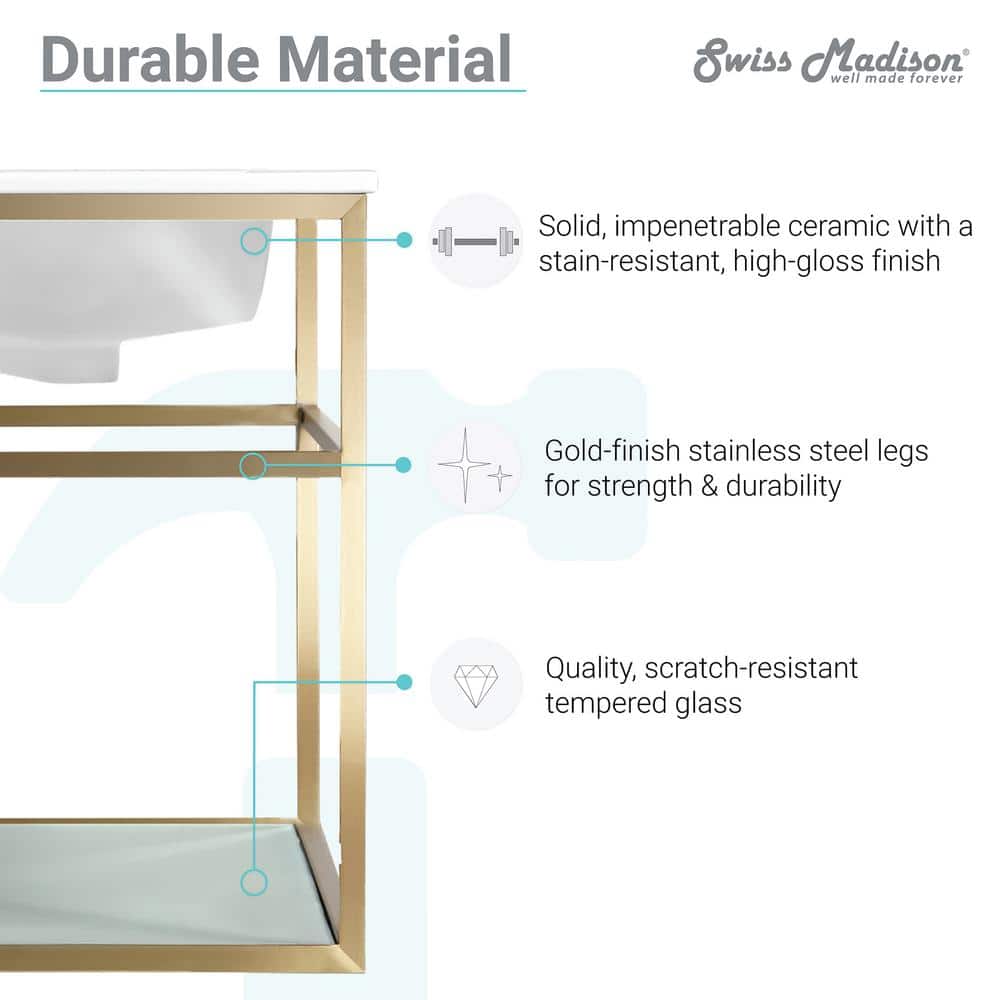 Pierre 35.4" Gold Stainless Steel and Glass Single Bathroom Vanity