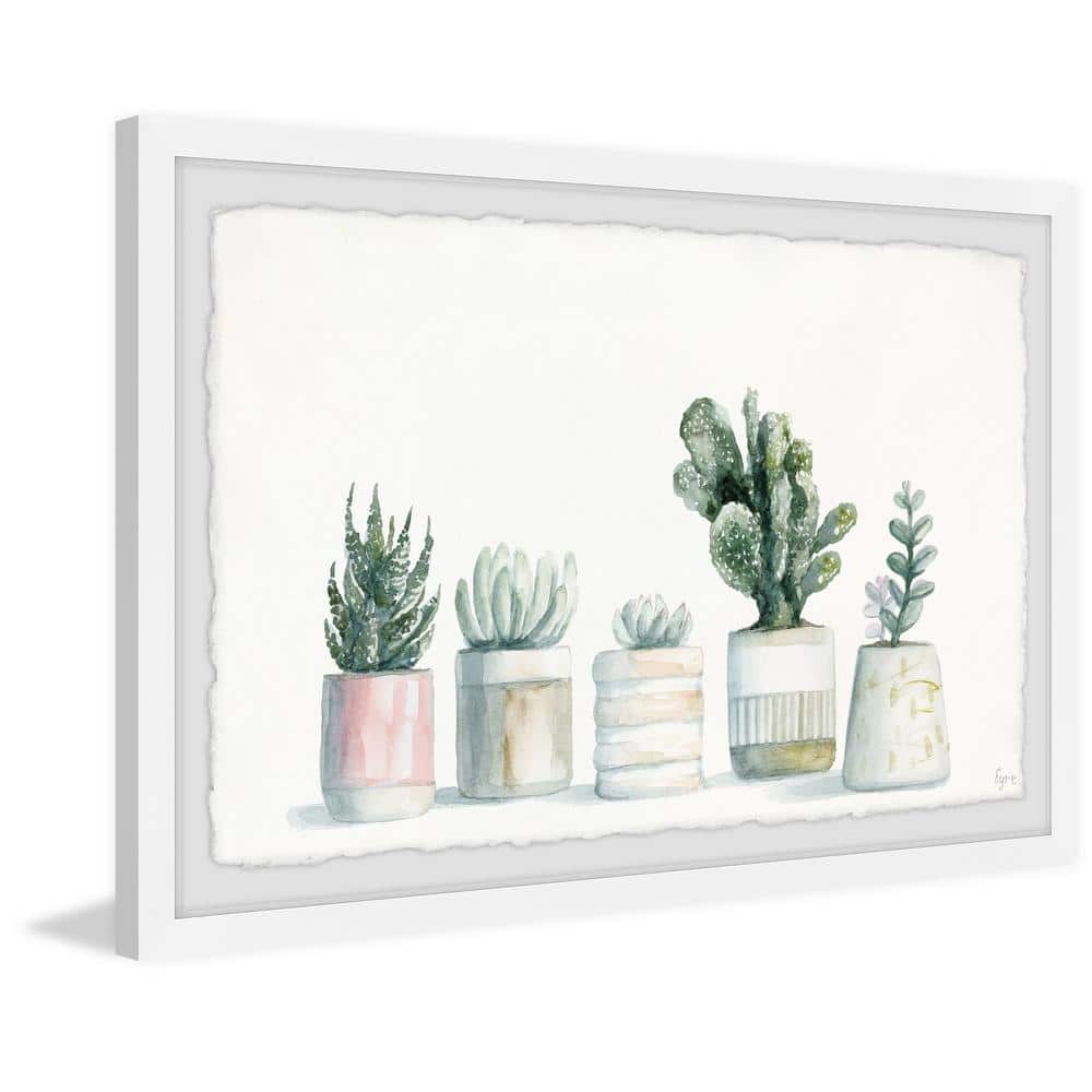 White Framed Watercolor Succulent Print for Nursery