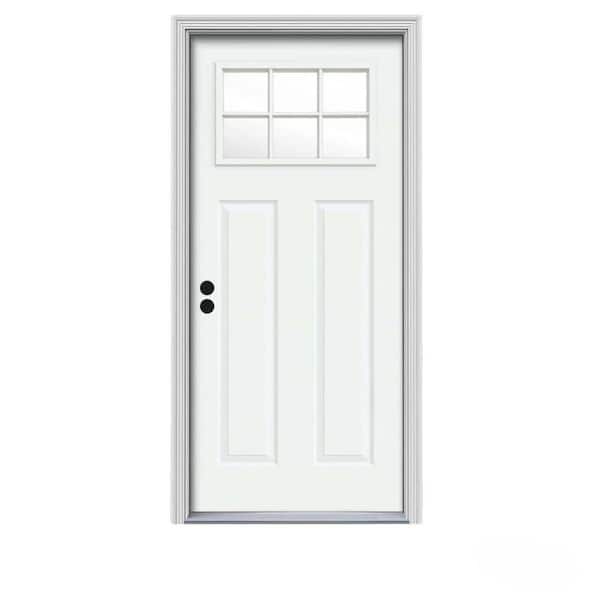 JELD-WEN 30 in. x 80 in. 6 Lite Craftsman White Painted Steel Prehung Right-Hand Inswing Front Door w/Brickmould