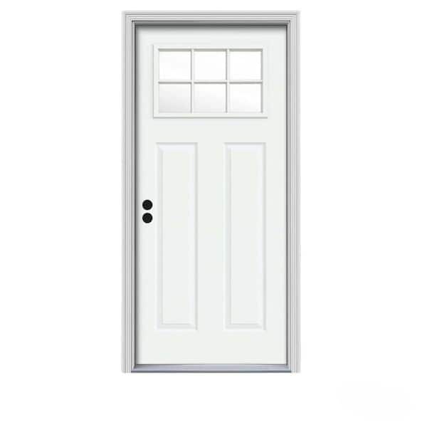 30 in. x 80 in. Right-Hand/Inswing 6-Lite Clear Glass White Steel Prehung Front Door w/Brickmould,Rot Resist 4-9/16 Jamb