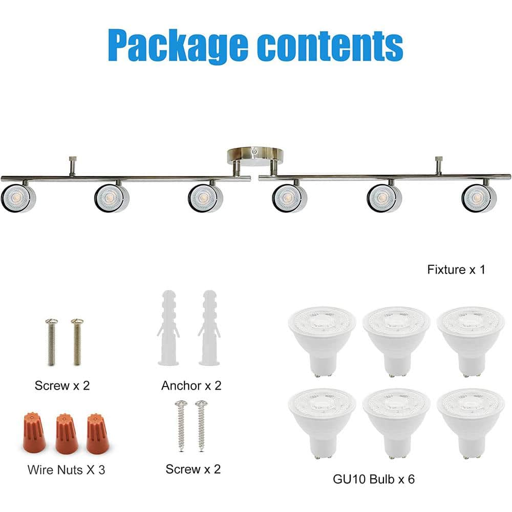 Brushed Nickel 6-Light LED Swivel Track Lighting Kit
