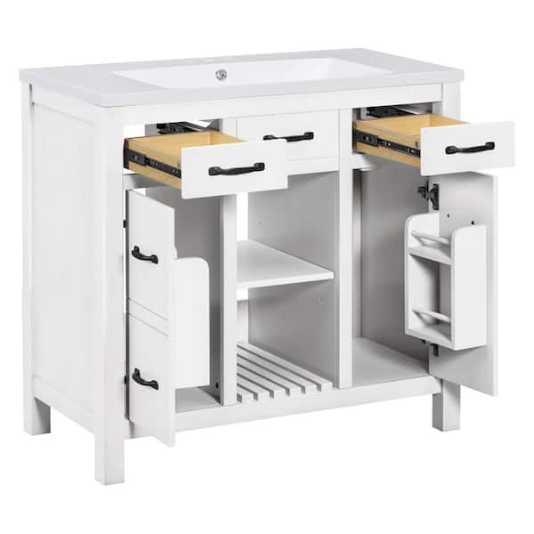 COWLOWN 36 in. W x 18 in. D x 33 in. H Bathroom White Linen Cabinet