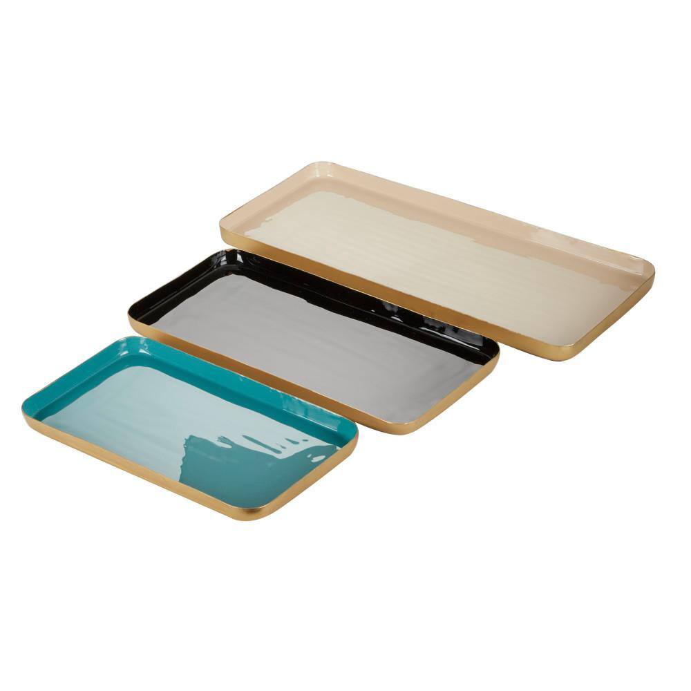 Multi-Colored Mango Wood and Enamel Serving Trays, Set of 3