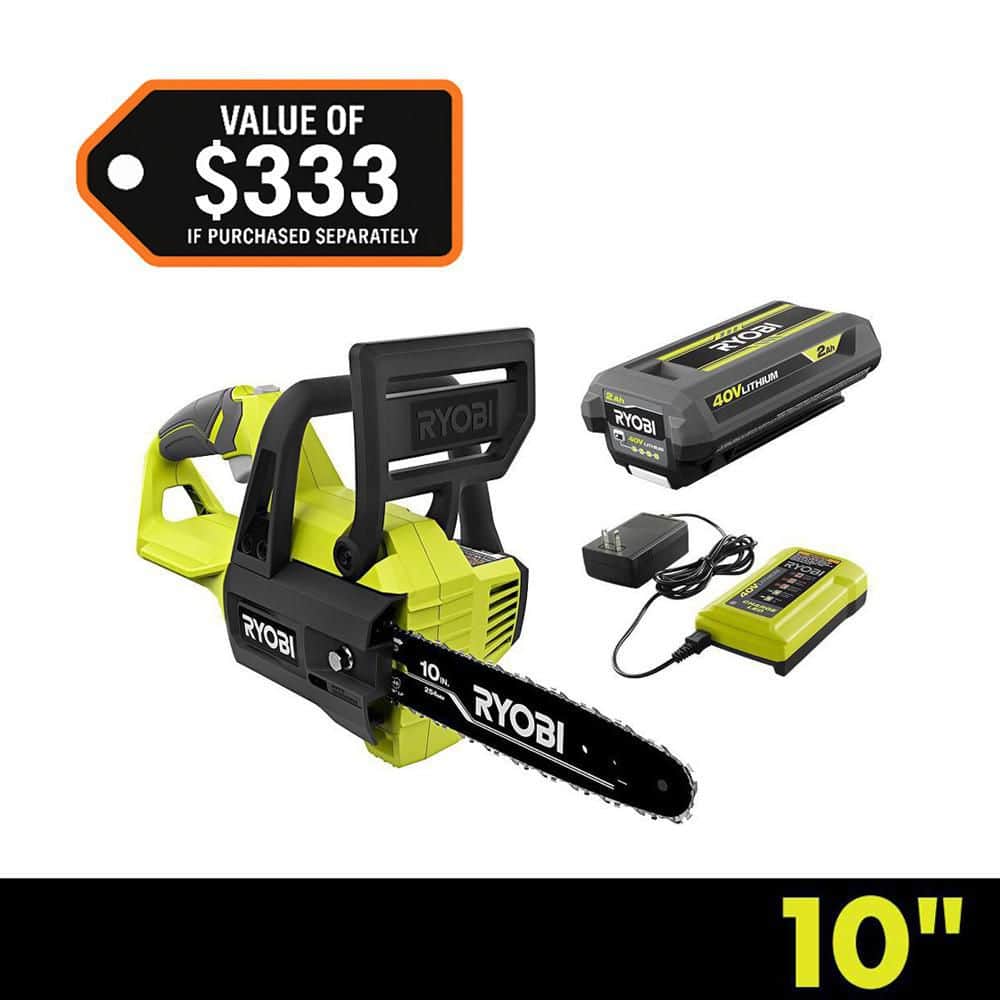 RYOBI 40V 10 in. Battery Powered Chainsaw with 2.0 Ah Battery and