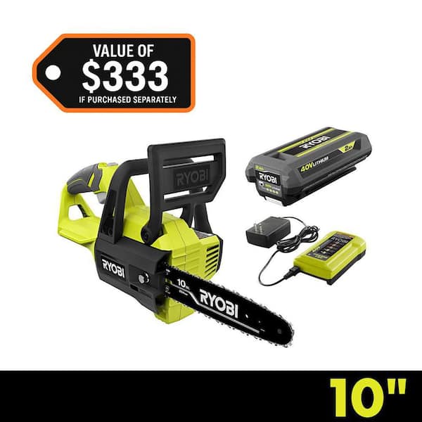 RYOBI 40V 10 in. Battery Powered Chainsaw with 2.0 Ah Battery and Charger