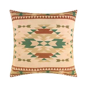 Kip Natural Brown Finish Geometric Southwest Motifs Polyester 18 in. x 18 in. Throw Pillow
