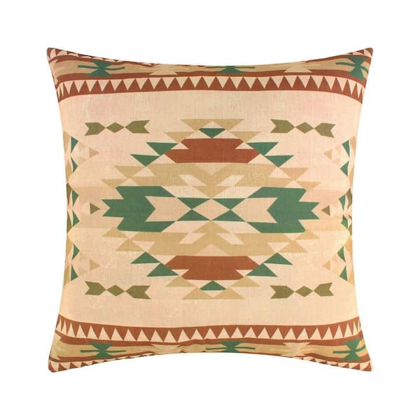 Benjara Kip Natural Brown Finish Geometric Southwest Motifs Polyester 18 in. x 18 in. Throw Pillow