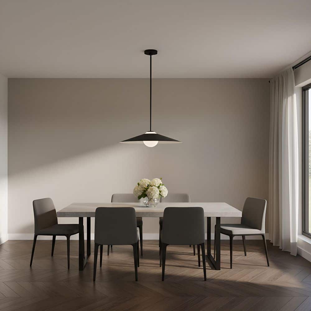 Astra 24 in. W x 5.75 in. H 1-Light Midnight Black Modern Pendant Light with Steel and White Opal Etched Glass Shade price history on PriceWatchPro