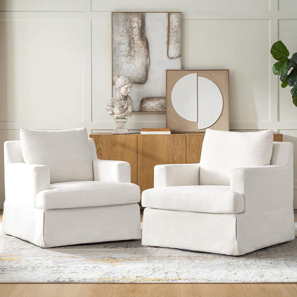 JAYDEN CREATION Granicus White Farmhouse Polyester Slipcovered Swivel ...