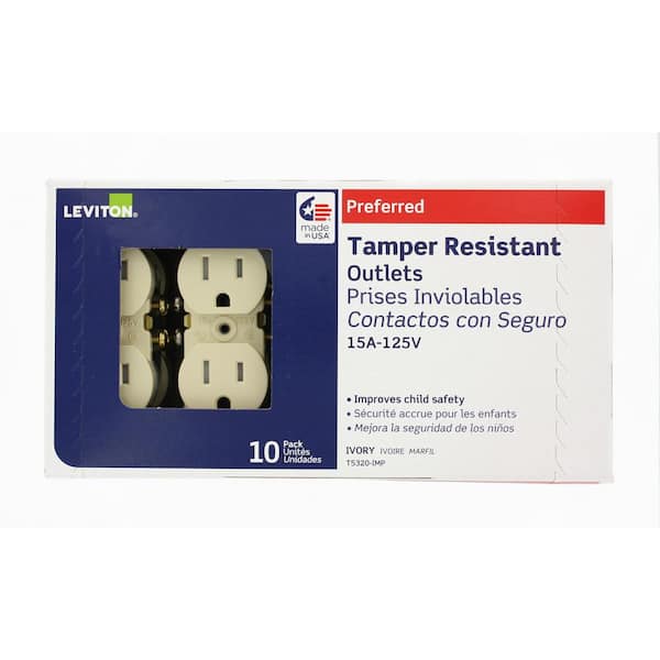 10-Pack Leviton T5320-IMP 15 Amp 125V Tamper Resistant Duplex Receptacle Ivory