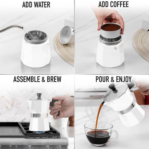 Zulay Kitchen 3-Cup Premium Moka Pot Stovetop Espresso Maker-White