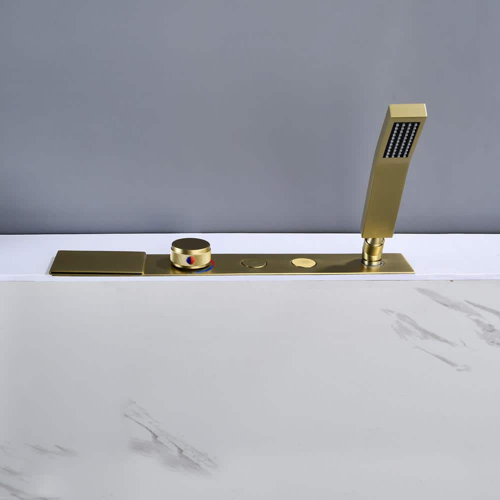 Brushed Gold Single Handle Waterfall Tub Faucet with Hand Shower