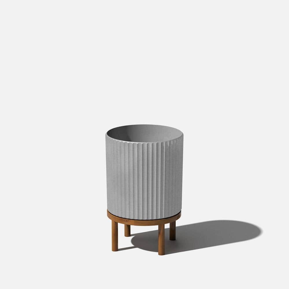 Demi Medium Gray Plastic Round Planter with Brown Stand and Drainage Holes (10.5 in. L x 10.5 in. W x 16 in. H) price history on PriceWatchPro