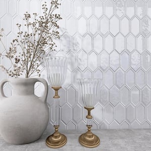 Classic White 10.24 in. x 13.31 in. Hexagon Glossy Glass Mosaic Tile (9.5 sq. ft./Case)