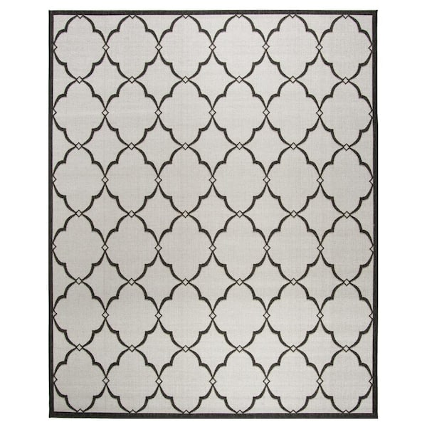 Beach House Light Gray/Charcoal 9 ft. x 12 ft. Geometric Indoor/Outdoor Patio  Area Rug