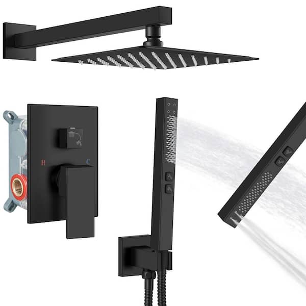 Shower System Rain Shower Head Combo 2-in-1 Handheld Spray Brass Rough-in Valve with 8 in. Showerhead Matte Black