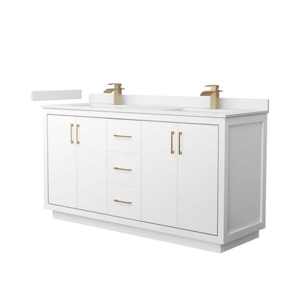 Wyndham Collection Icon 66 in. W x 22 in. D x 35 in. H Double Bath Vanity in White with White Quartz Top