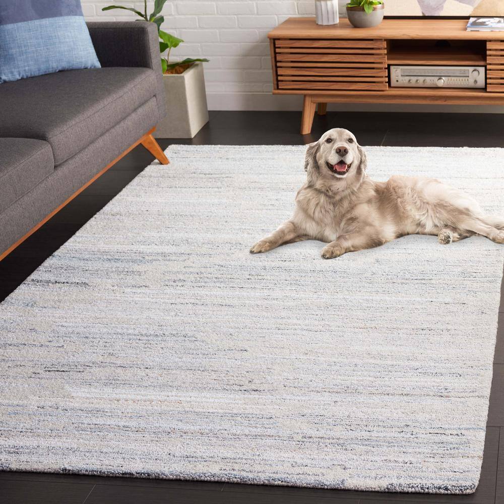Handmade Blue Abstract Wool Cotton Tufted Rug 3' x 5'